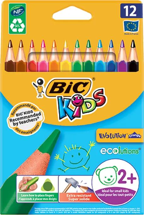 Creioane colorate 12 culori triunghiulare Bic Evolution