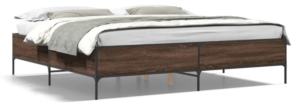 3279781 vidaXL Cadru de pat, stejar maro, 200x200 cm, lemn prelucrat și metal