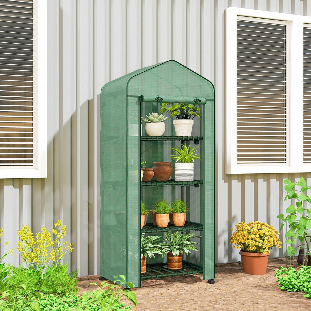 Outsunny Seră Portabilă, Seră pentru Flori și Plante pentru Exterior cu 4 Rafturi, Prelată PE, Verde | Aosom Romania