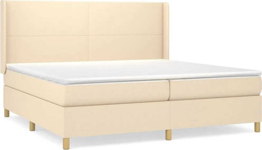 vidaXL Pat box spring cu saltea, crem, 200x200 cm, textil