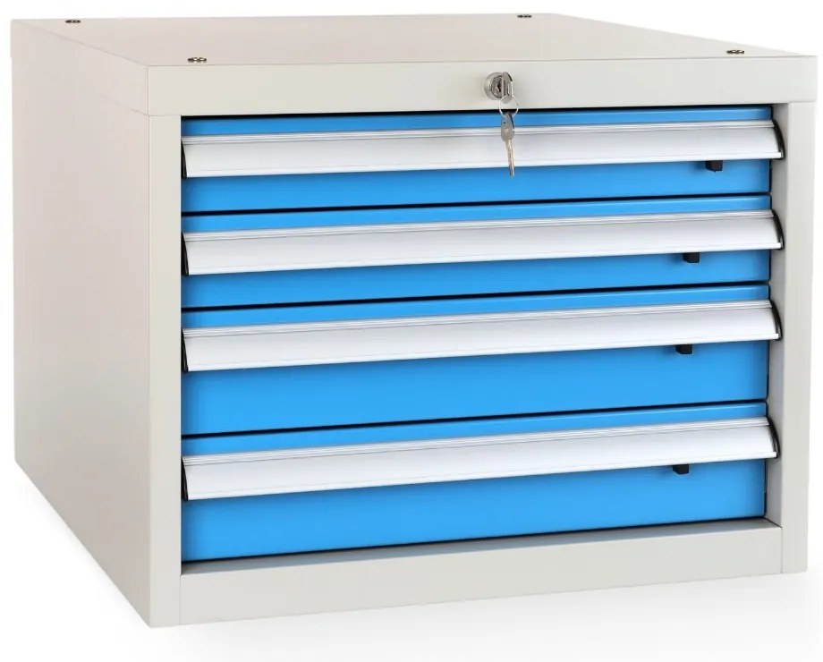 Dulap pentru masa atelier Solid, 4 sertare, albastru - ral 5012