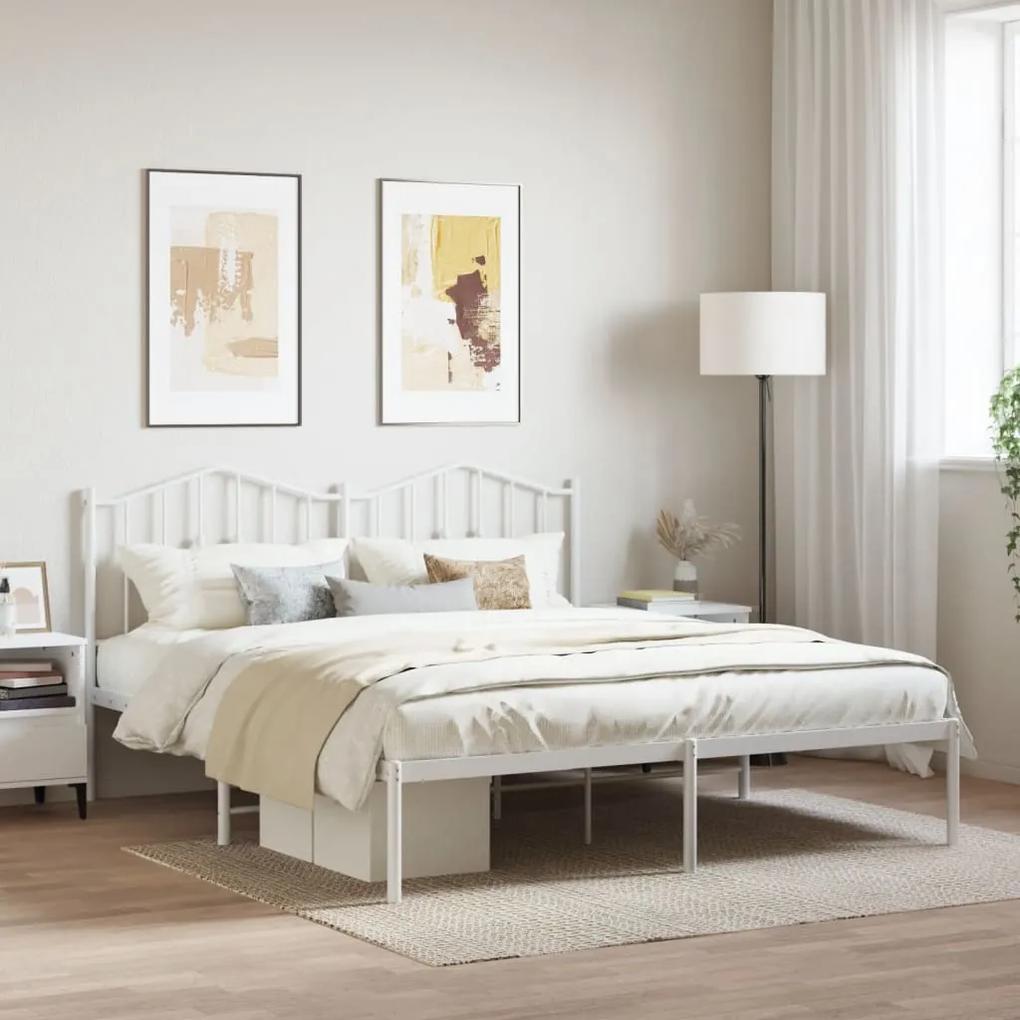 373841 vidaXL Cadru de pat metalic cu tăblie, alb, 160x200 cm