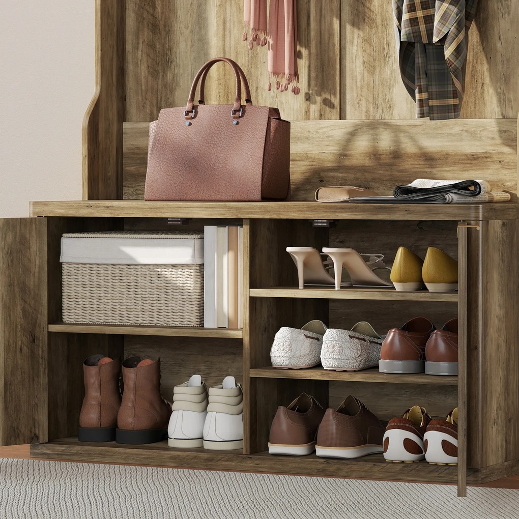 HOMCOM Cuier pantofar 4 în 1 Cuier modern cu raft deschis pentru hol intrare dormitor 100x38x172 cm Stejar | Aosom Romania