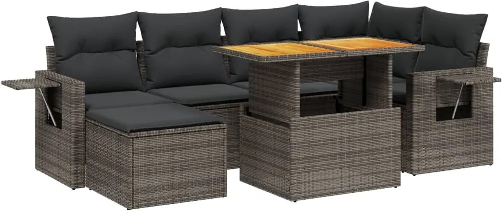 vidaXL Set canapele de grădină, 7 piese, cu perne, gri, poliratan