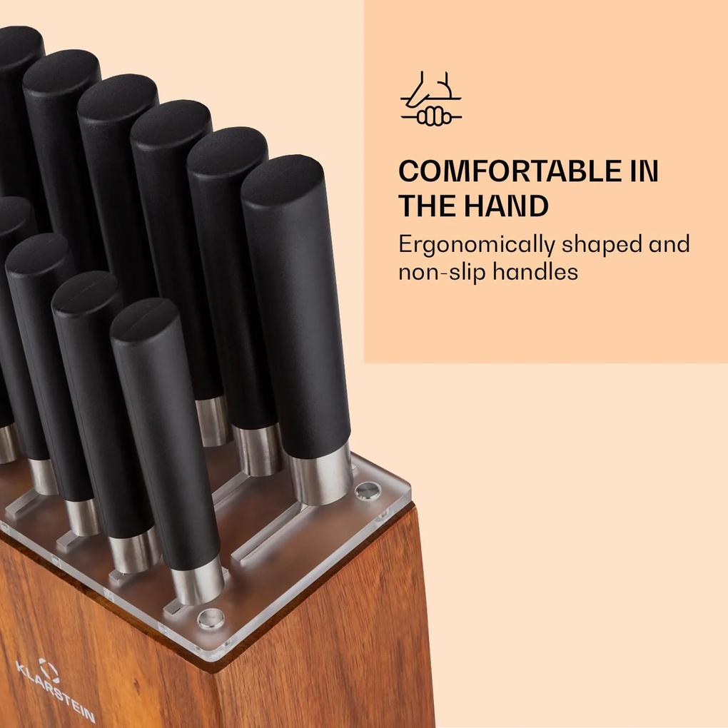 Kitano XL Set de 13 piese Set de cuțite cu suport, 12 cuțite, oțel, suport luxos din lemn