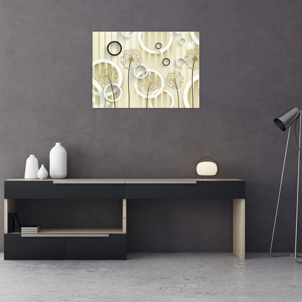 Tablou pe sticlă abstract a păpădiei (70x50 cm)