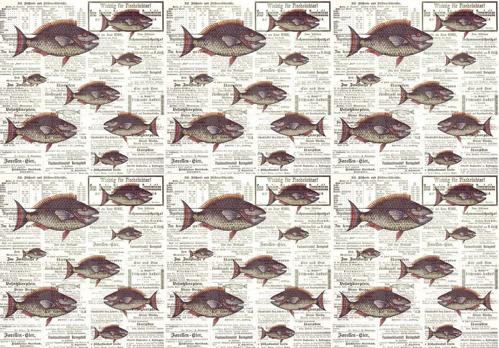 Fototapet - Piranhas în ziare vechi (152,5x104 cm)