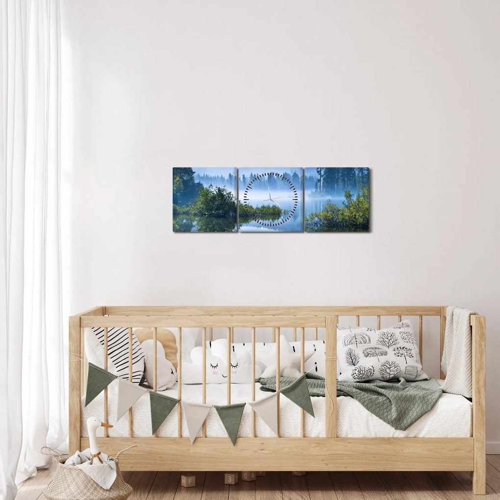 Tablou cu lac montan (cu ceas) (90x30 cm)