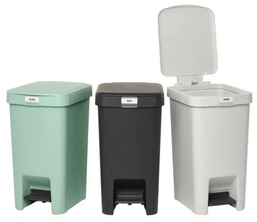 Coș cu pedală Brabantia StepUp 1008479, 16 L, Materiale ecologice, Deschidere mare, Gri închis