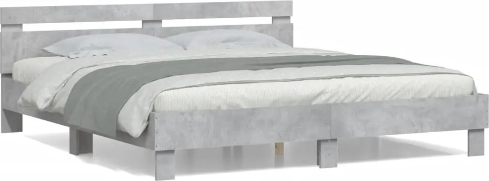 vidaXL Cadru de pat cu tăblie gri beton 200x200 cm lemn prelucrat