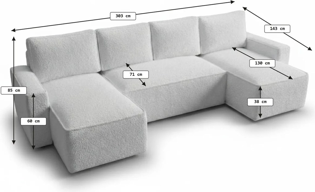 Canapea extensibila in forma de U SMART BOUCLE, gri-bej, 303x143 cm
