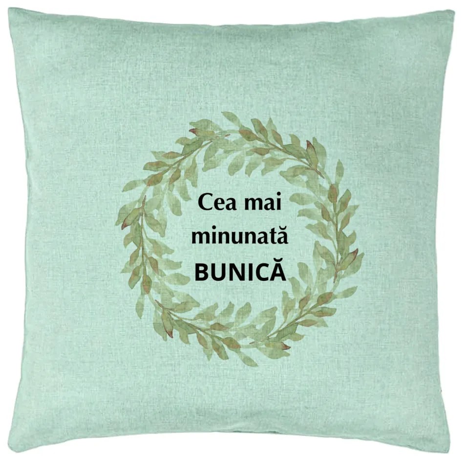 Perna Decorativa pentru Bunica 5, 40x40 cm, Verde Menta, Husa Detasabila, Burduf