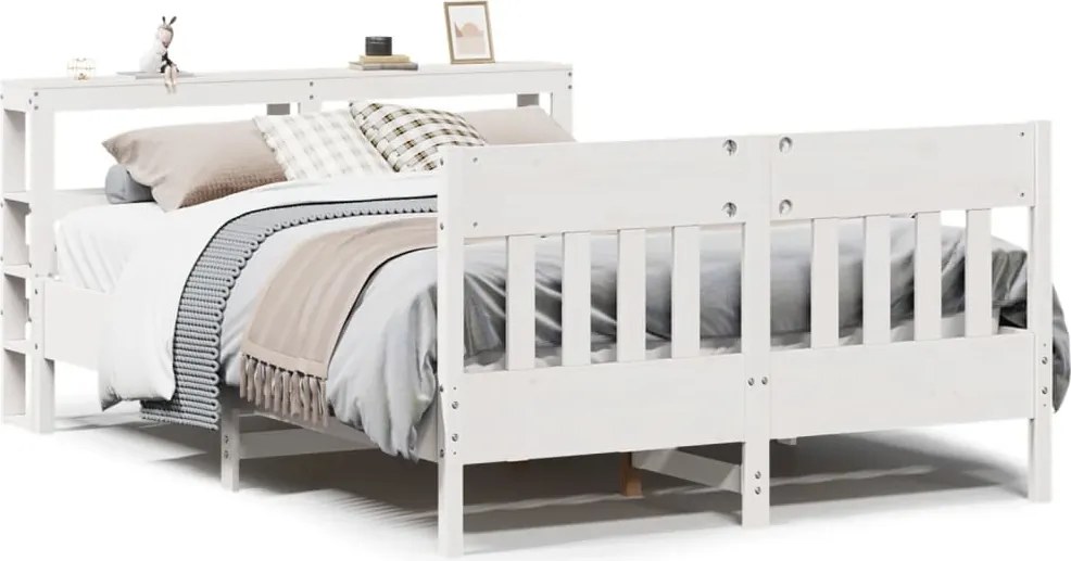 vidaXL Cadru de pat fără saltea, alb, 140x200 cm, lemn masiv pin