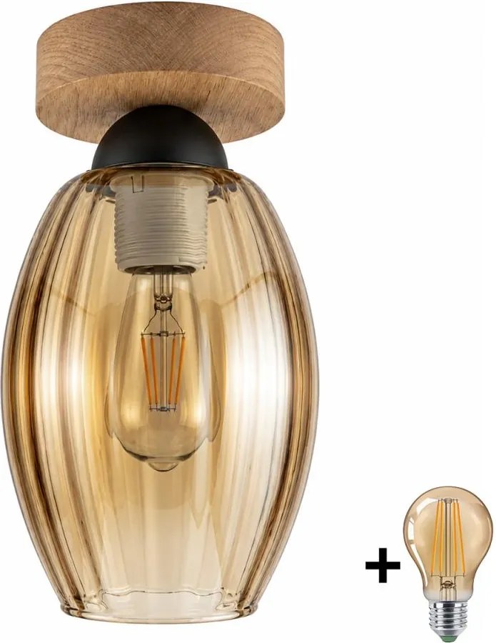 BRILAGI - LED Plafonieră R GLASS 1xE27/60W/230V Ø 17 cm stejar/fumat bej