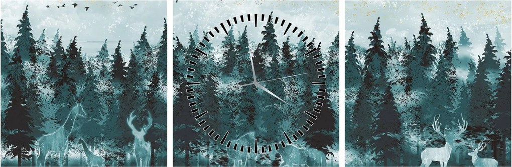 Tablou - Animale din pădure (cu ceas) (90x30 cm)