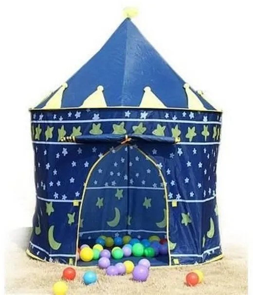 Cort de Joaca Pop-up XXL Pentru Copii NOVOKIDS™ Blue Castle, Pentru interior si exterior, Geanta transport inclusa, Dimensiuni 105X135 cm, Model