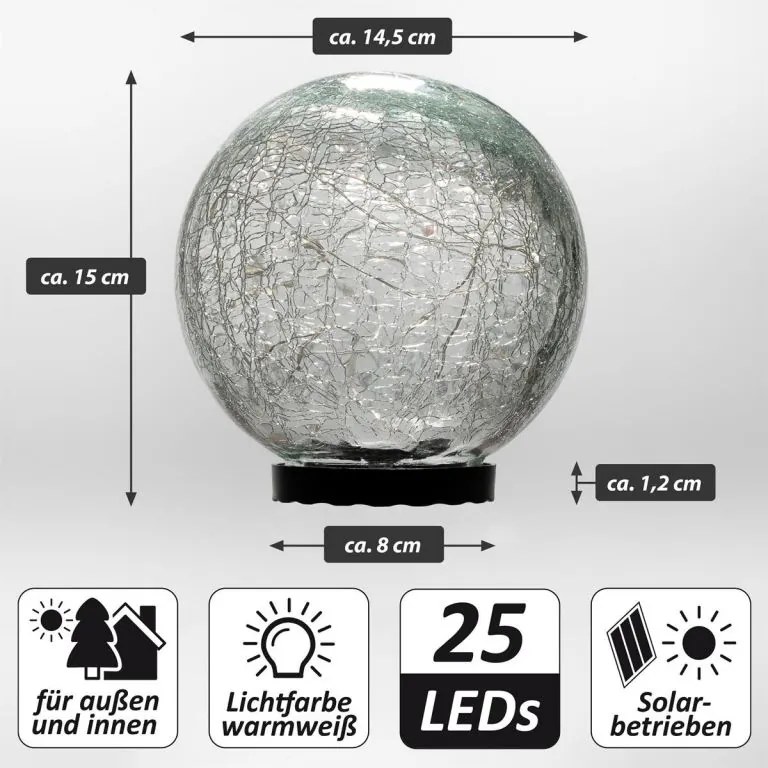 Iluminat solar bilă de sticlă, alb cald, 15 cm