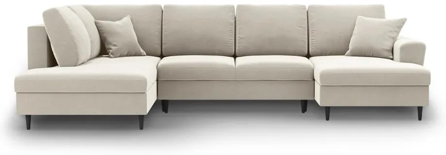 Colțar bej extensibil, cu spațiu de depozitare cu tapițerie din catifea (cu colț pe partea stângă-în formă de "U") Kyoto – Cosmopolitan Design