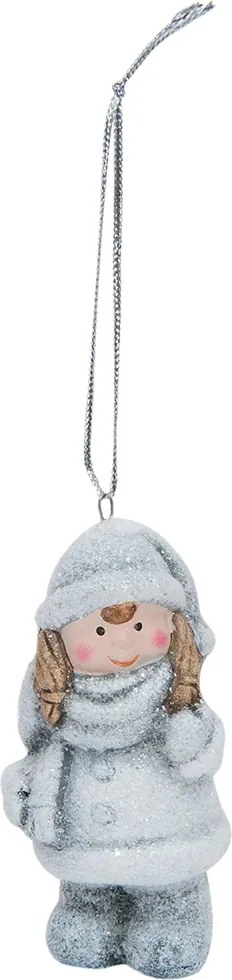 Ornament brad ceramica alba Fetita Ø 4x8 cm