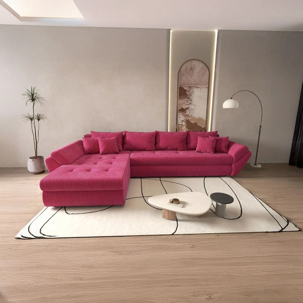 Colțar extensibil dumonde cu ladă de depozitare si sezut confortabil din spuma high-density, Loana XL Zoom Rosu 335x185 cm