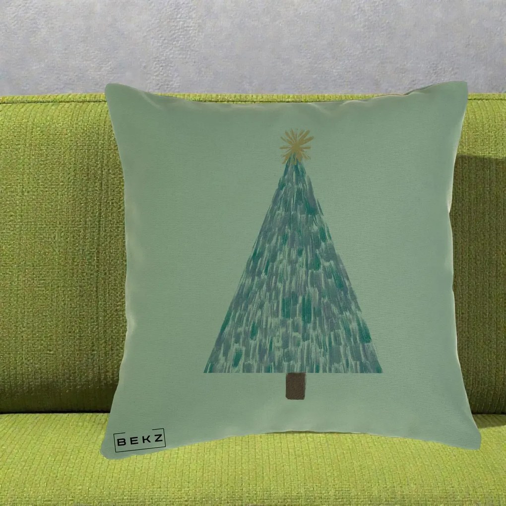 Perna Decorativa Brad de Craciun Acrilic Albastru, 40x40 cm, Verde, Husa Detasabila, Perna Inclusa, BEKZ®