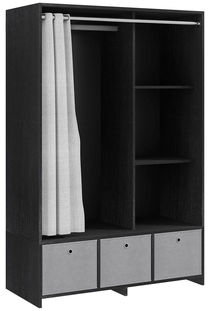 HOMCOM Dulap penderie dulap de depozitare cu tringle cortină 3 nișe și 3 sertare din material textil detașabile 105 x 48 x 160 cm | Aosom Romania