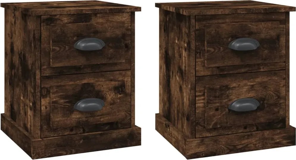 vidaXL Noptiere, 2 buc., stejar afumat, 39x39x47,5 cm, lemn prelucrat