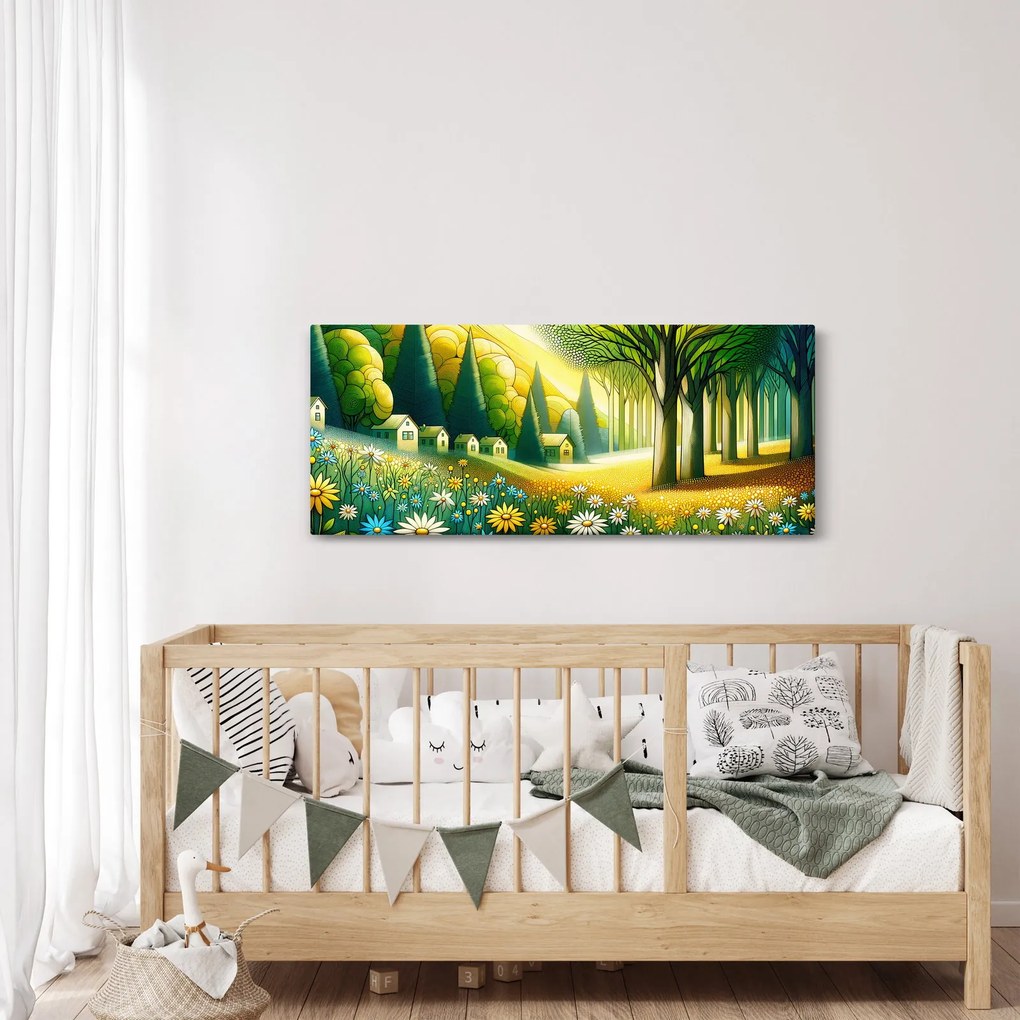 Tablou - Sat în galben-verde (120x50 cm)