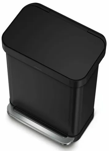 Simplehuman Coș de gunoi dreptunghiular cu pedalăși buzunar pentru saci de 55 l, negru