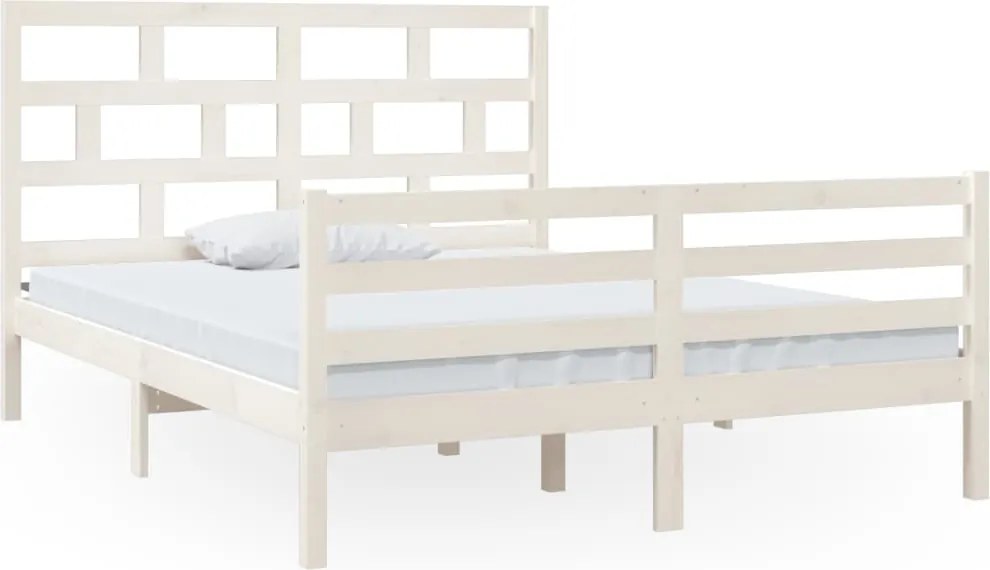vidaXL Cadru de pat King Size, alb, 150x200 cm, lemn masiv