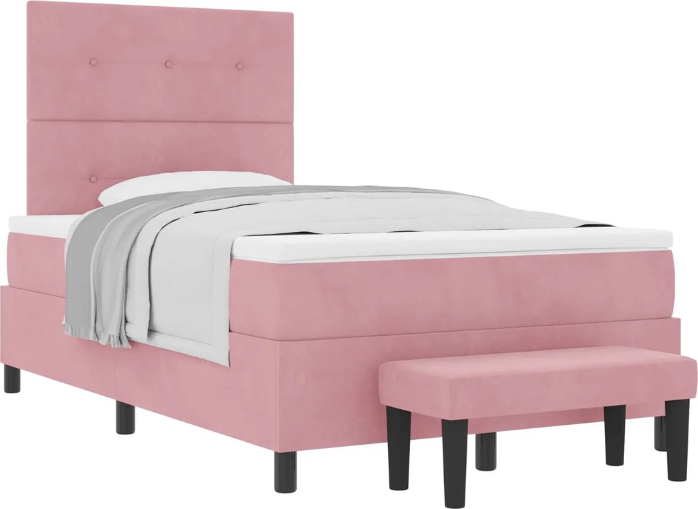 vidaXL Pat cu arcuri cu saltea cu headboard Roz 120 x 200 cm Catifea