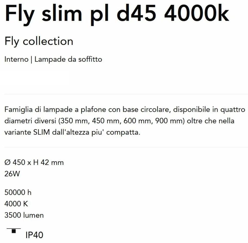 Plafoniera LED moderna Fly slim pl d45 4000k alba