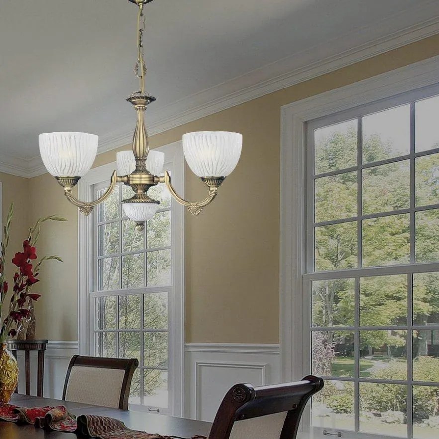 Candelabru cu 3 brate design clasic din alama si sticla 5600