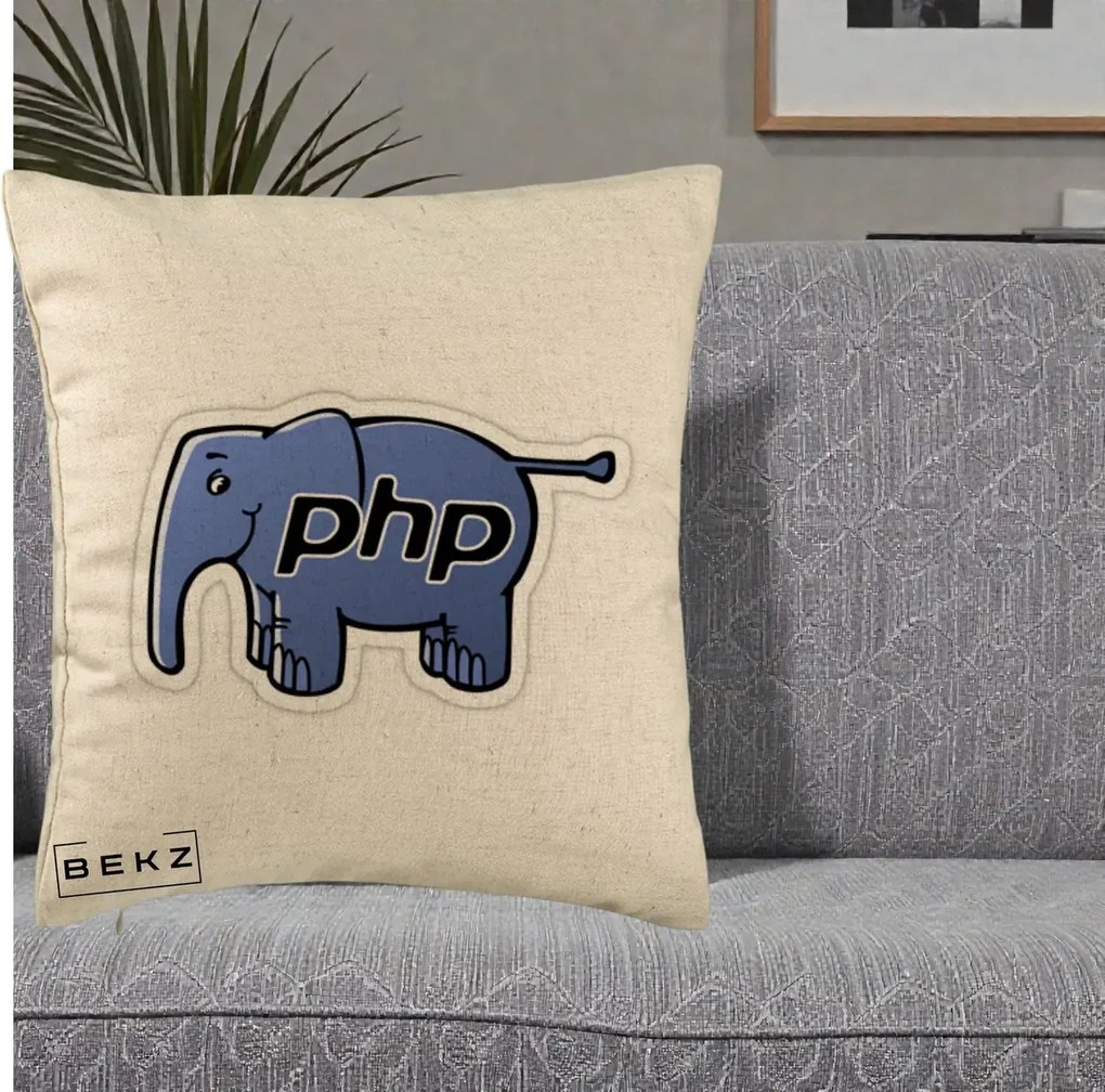 Perna Personalizata PHP Elephant, 40x40 cm, Bej, Husa Detasabila, Perna Inclusa, BEKZ®