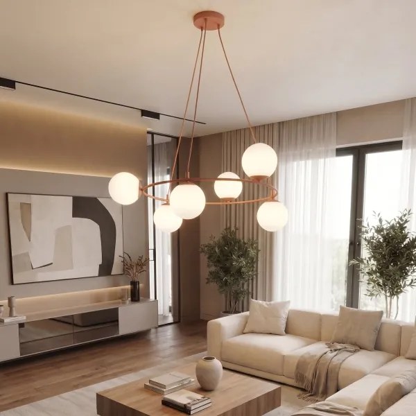 Lustră suspendată pe cablu AZURA 6xE14/10W/230V roz/alb