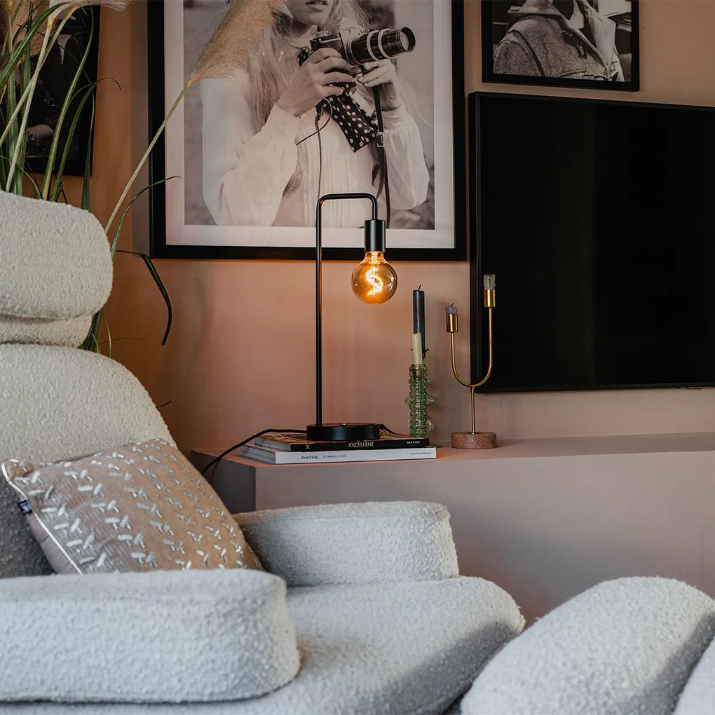 Lampă de masă modernă neagră cu încărcare wireless - Facil