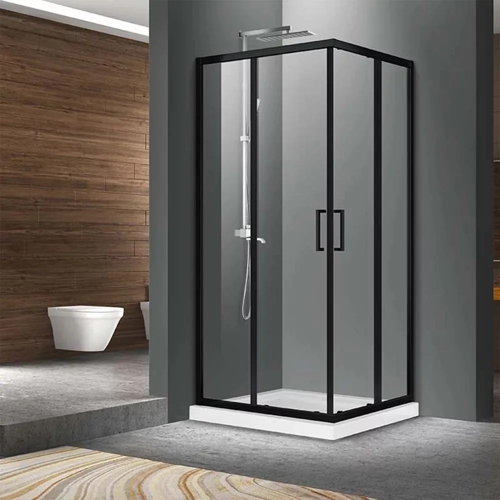 Cabina de dus patrata Fluminia Hector Black cu usi culisante 90x90 negru 200 cm