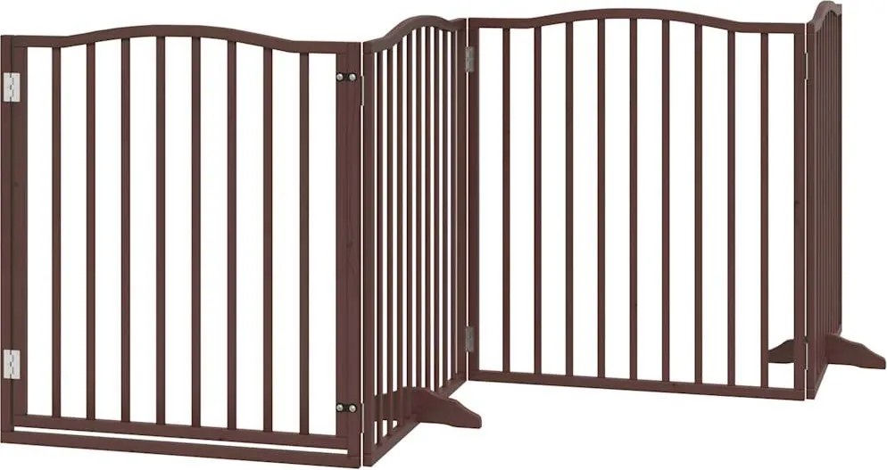 vidaXL Poartă câini pliabilă cu ușă 4 panouri maro, 320 cm, lemn plop