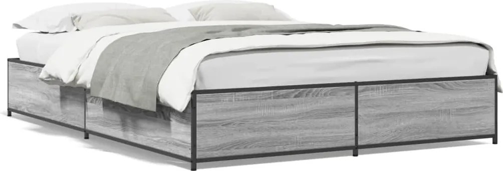 vidaXL Cadru de pat, gri sonoma, 120x200 cm, lemn prelucrat și metal