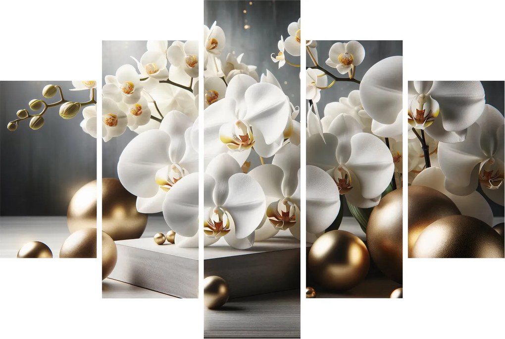 Tablou - Orhidee și bile aurii (150x105 cm)