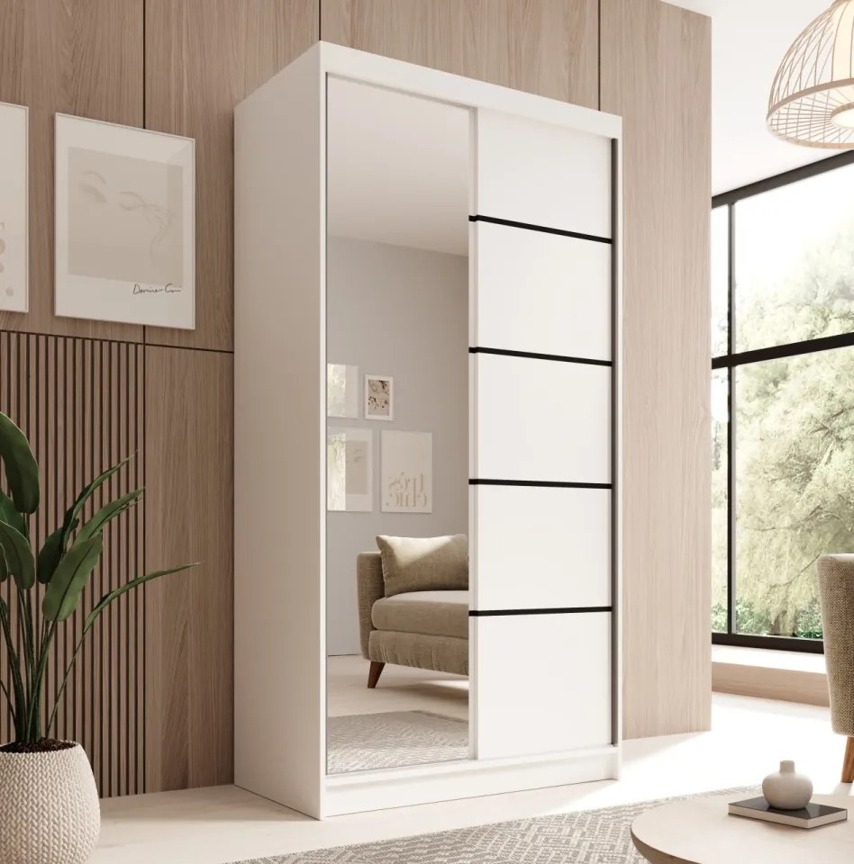 Dulap cu usi glisante, 100x58x200 cm, Laurencja 100, ADRK Furniture (Culoare: Alb / Alb)