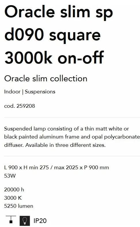 Lustra LED design modern geometric ORACLE SLIM SP D090 SQUARE 3000K ON-OFF BK