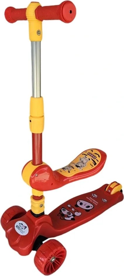 Trotineta 2 in 1 pentru copii cu roti luminoase din silicon NOVOKIDS™ Mini Scooter 8010, Cu melodii , 3 roti, Pliabila, Maner reglabil pe inaltime,