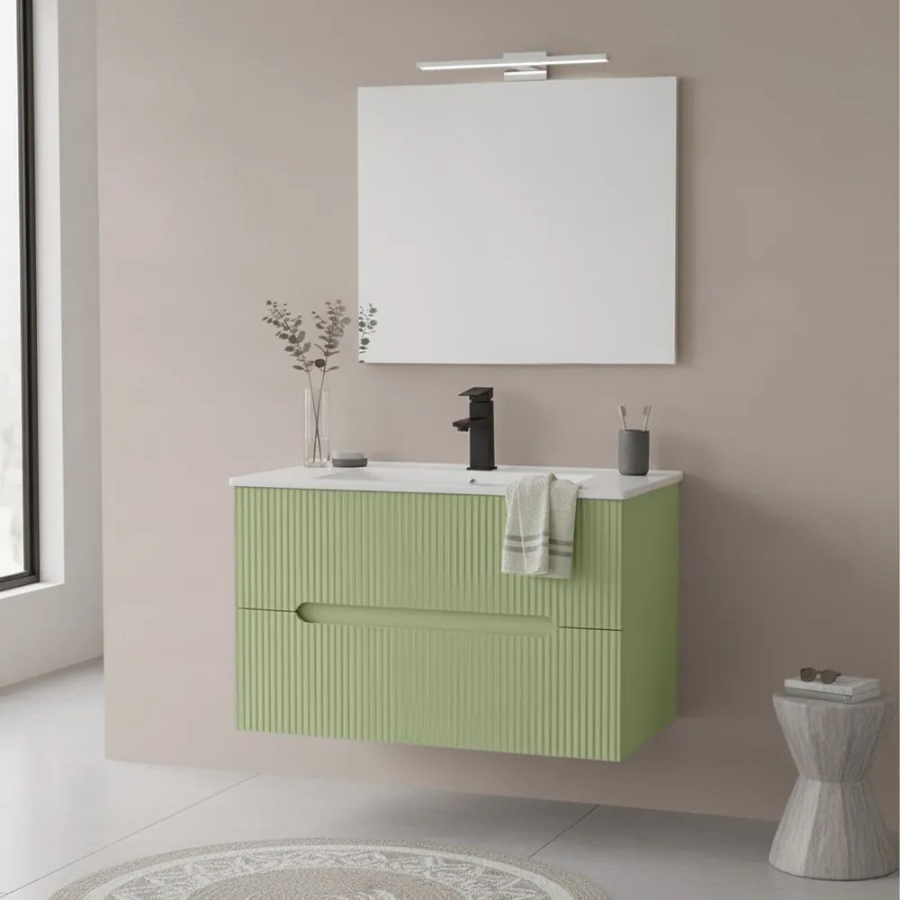 Trent 80 mobilier de baie inferior cu chiuvetă ceramică 2 sertare, verde deschis