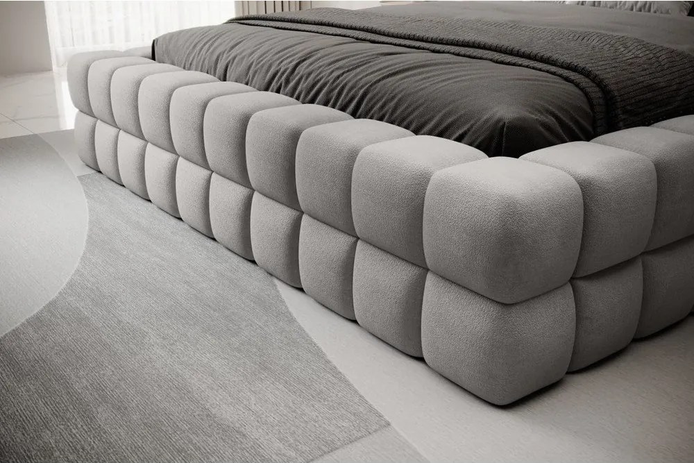 Pat matrimonial gri tapițat cu spațiu de depozitare cu somieră 180x200 cm Dizzle – ELTAP