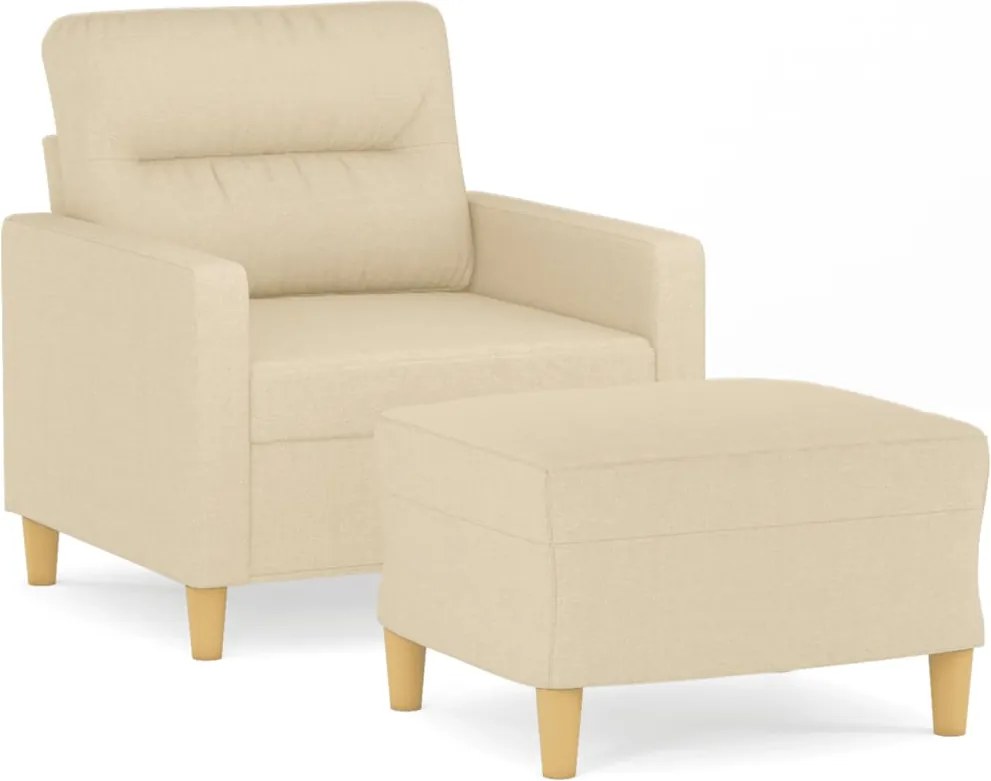 vidaXL Fotoliu canapea cu taburet, crem, 60 cm, material textil
