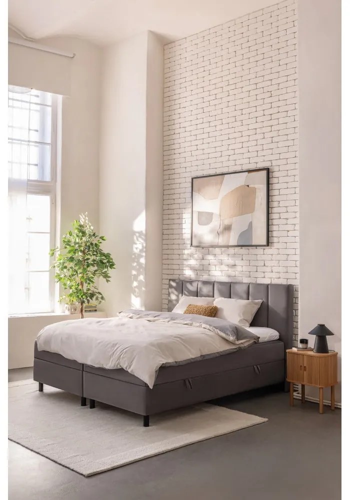 Pat boxspring gri cu spațiu de depozitare 180x200 cm Elva Bold Line – Bonami Selection
