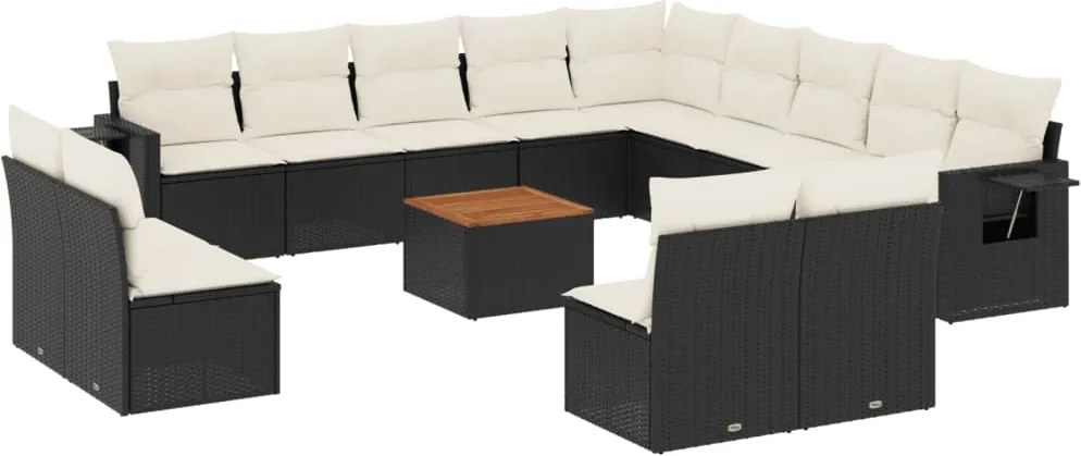 vidaXL Set mobilier de grădină cu perne, 14 piese, negru, poliratan