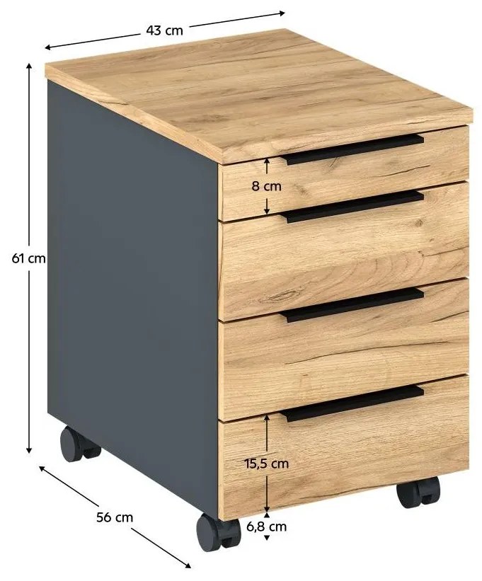 Container de birou Klodeka 6 (grafit + stejar artisan) . 1097179