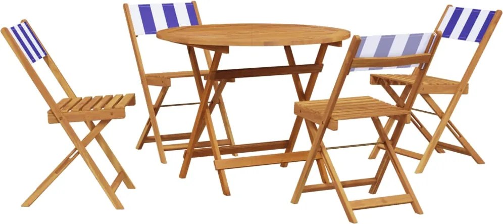vidaXL Set mobilier de grădină 5 piese textil albastru alb/lemn masiv